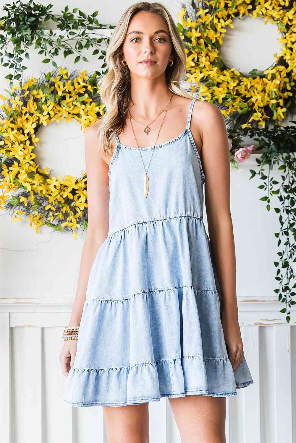 Spaghetti Strap Tiered Denim Dress