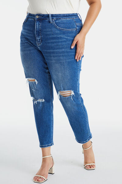 BAYEAS Full Size Distressed High Waist Mom Jeans