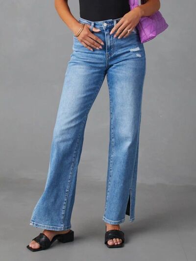 Slit Buttoned Jeans with Pockets