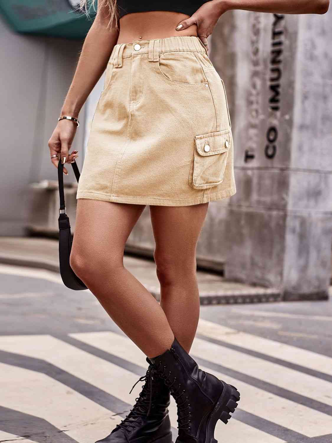 Denim Mini Skirt with Pockets